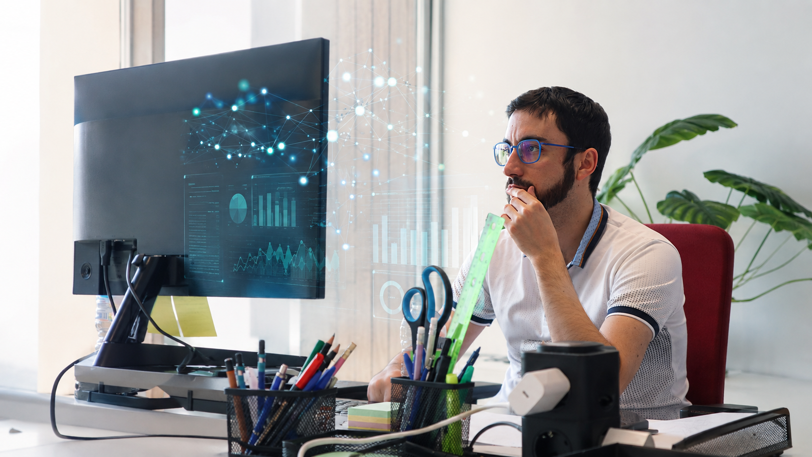 Profesional analizando datos con herramientas de inteligencia artificial