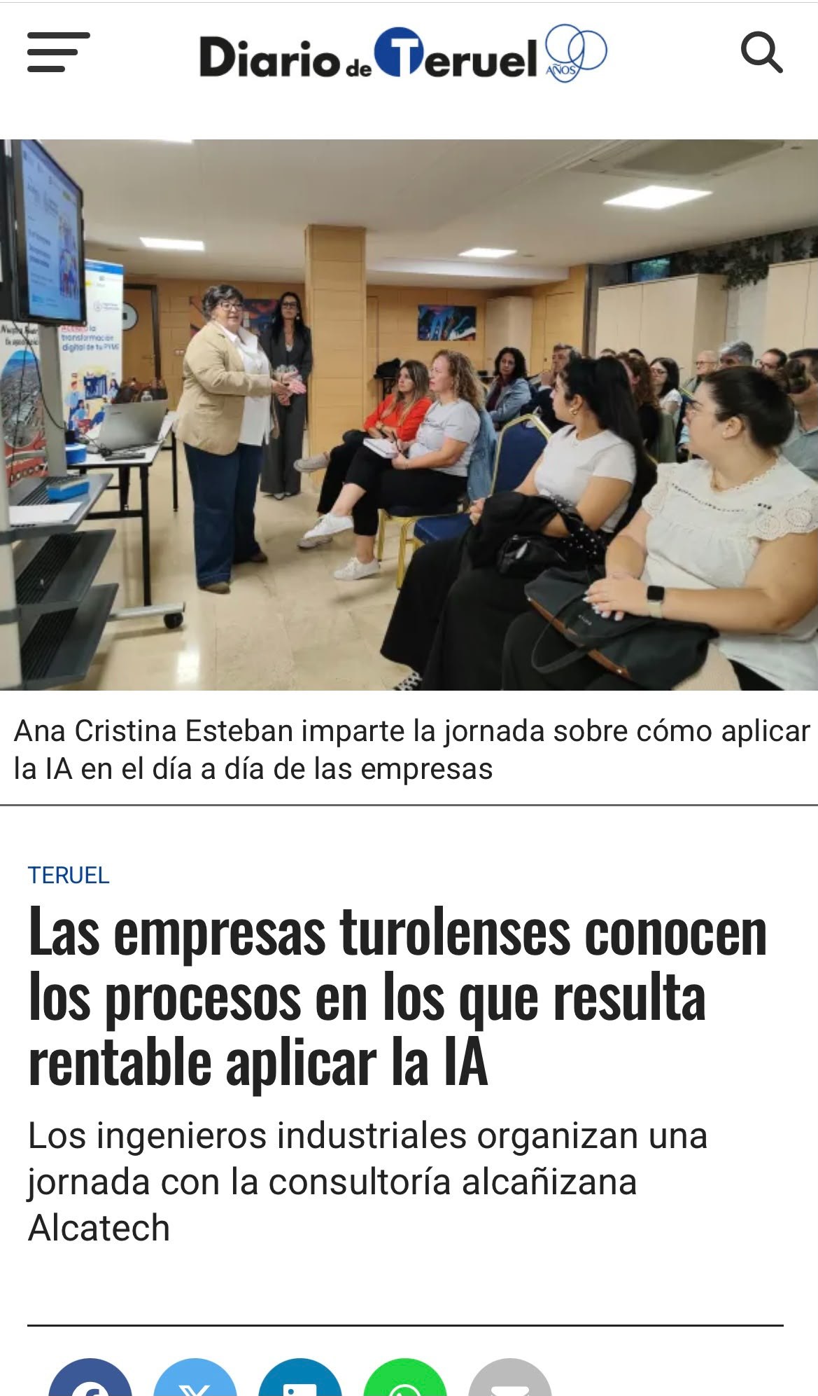 Noticia de Diario de Teruel sobre la jornada de Alcatech